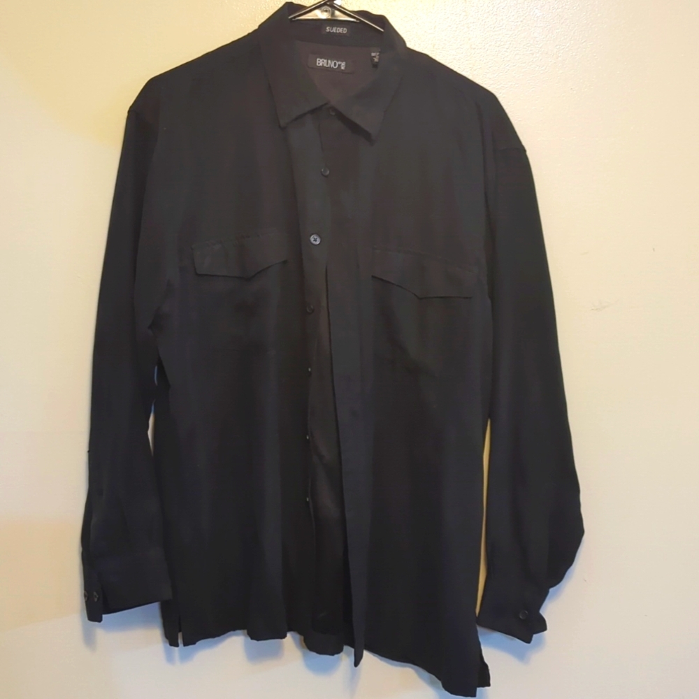 Bruno Men's Large Black Sueded Dress Shirt